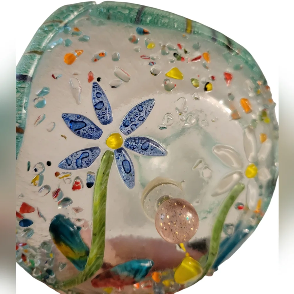 Hand Crafted Fused Glass Trinket Box Floral Multicolored